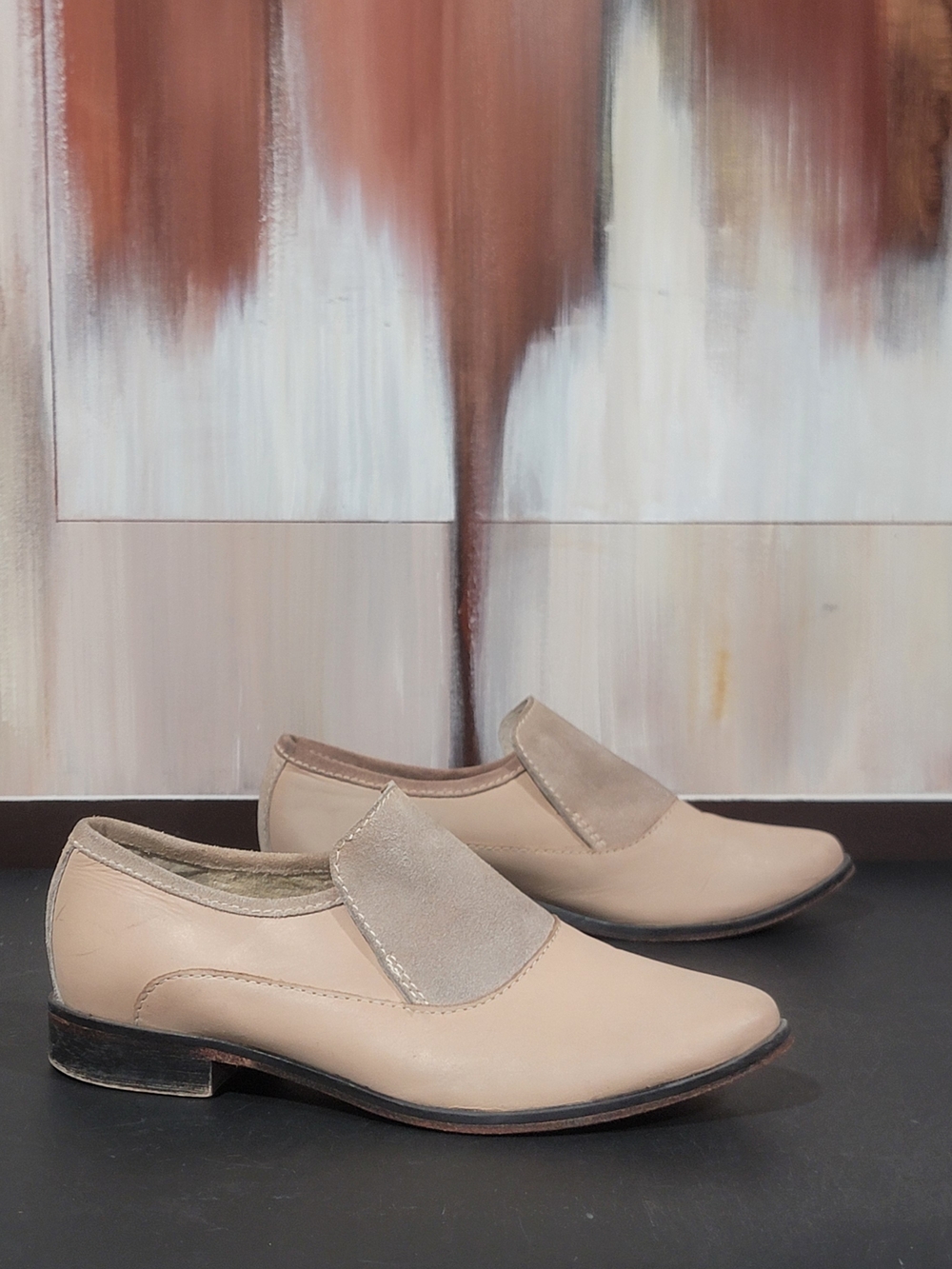 Free People Neutral Beige Slip-On Leather Loafers